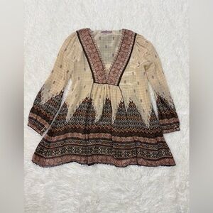 Calypso St. Barth Beige and Brown Patterned Tunic